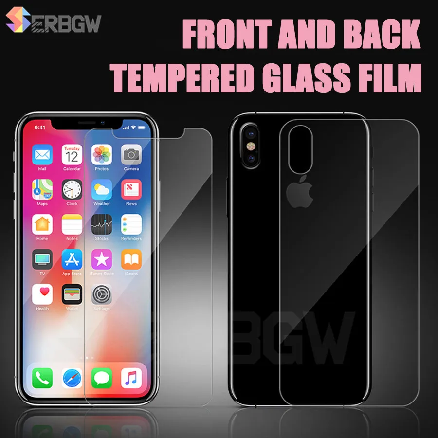 

9H Front Cover Tempered Glass XR 5S SE 7Plus For iphone XS MAX X 8 7 6 6S Plus 8plus back Glass Screen protector Protective Film