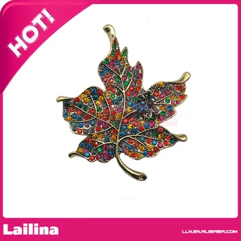 

Multi Color Crystal Rhinestone Maple Leaf Brooch Pin Plant Costume Jewelry For Women