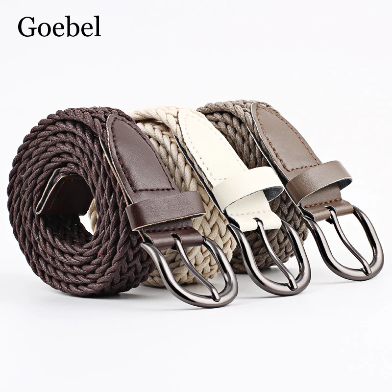 

Retro Colors Men Women's Casual Knitted Belt Woven Canvas Elastic Stretch Belt Plain Webbing Belt Metal Buckle Black
