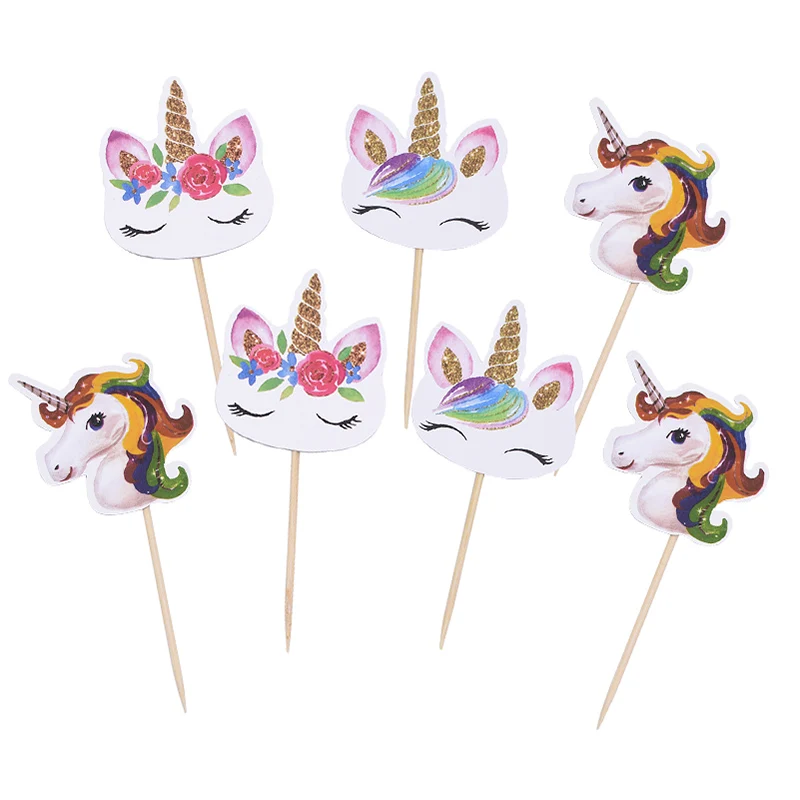 

24pcs/bag Unicorn Cake Toppers Unicorn Party Birthday Party Baby Shower Wedding Cupcake Flag Home Party Cake Decoration Supplies