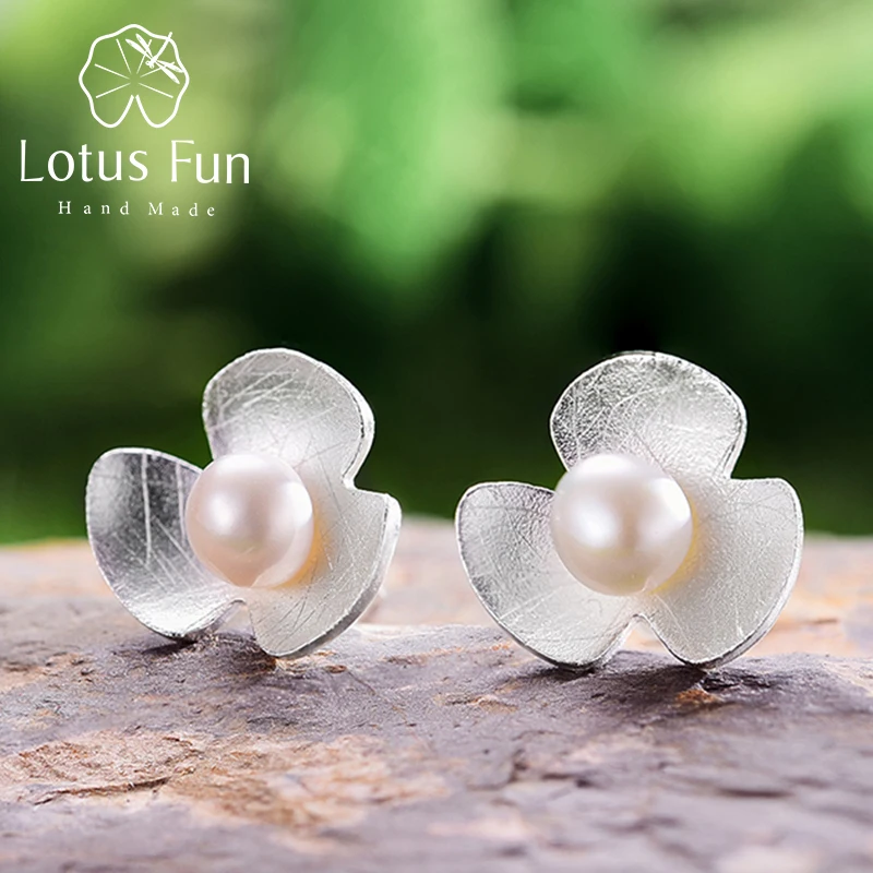 Lotus Fun Real 925 mincovní stříbro přírodní perlové náušnice ručně vyráběné jemné šperky roztomilé čerstvé jetel květina náušnice pro ženy