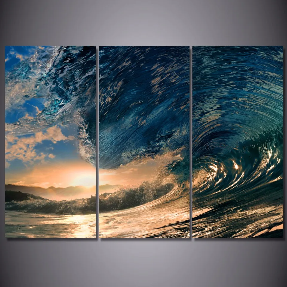 3 Panel Tropical Paradise Ocean Sea Wave Modern Home Wall Decor Canvas Picture Art HD Print Painting On Canvas For Living Room
