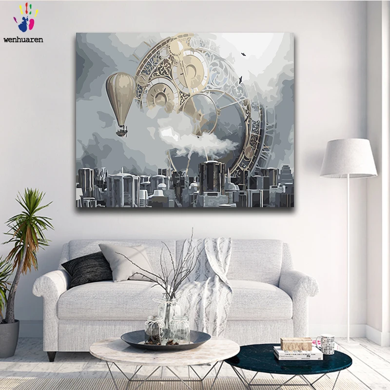 

Diy paint by numbers picture drawing by numbers with kits City Building Decorative hanging painting Filling and coloring gift