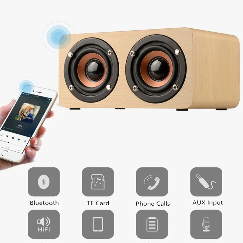 Деревянный беспроводной Bluetooth динамик Портативный HiFi Shock Bass Altavoz TF caixa de som