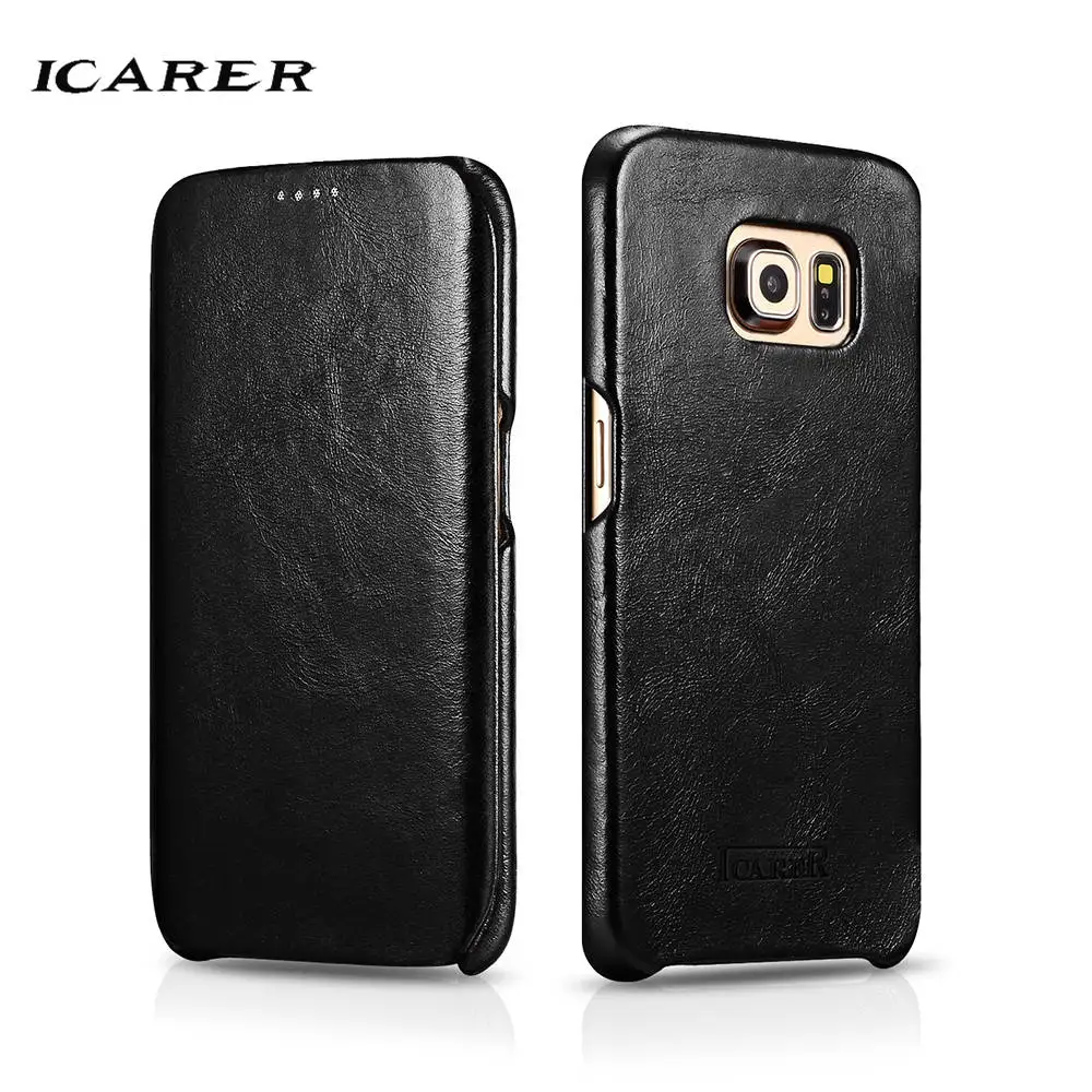 

For Samsung S6 Case iCarer Luxury Retro Genuine Leather+Hard Armor Flip Phone Case For Samsung S5 S7 Edge Note 4 5 A8 Case Cover