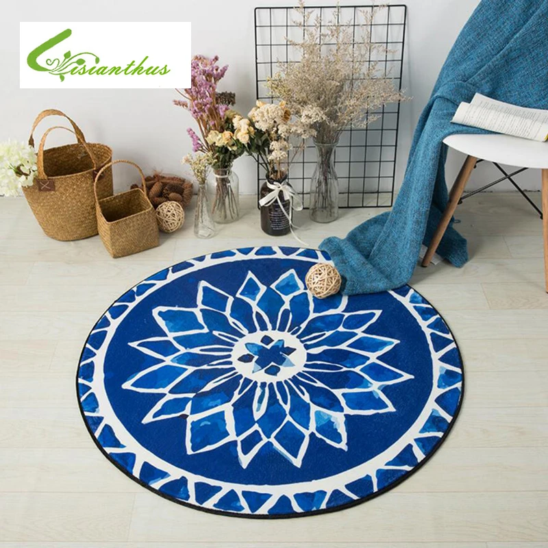 Round Rug Carpet Colorful Geometric Print Carpets Anti Slip Floor
