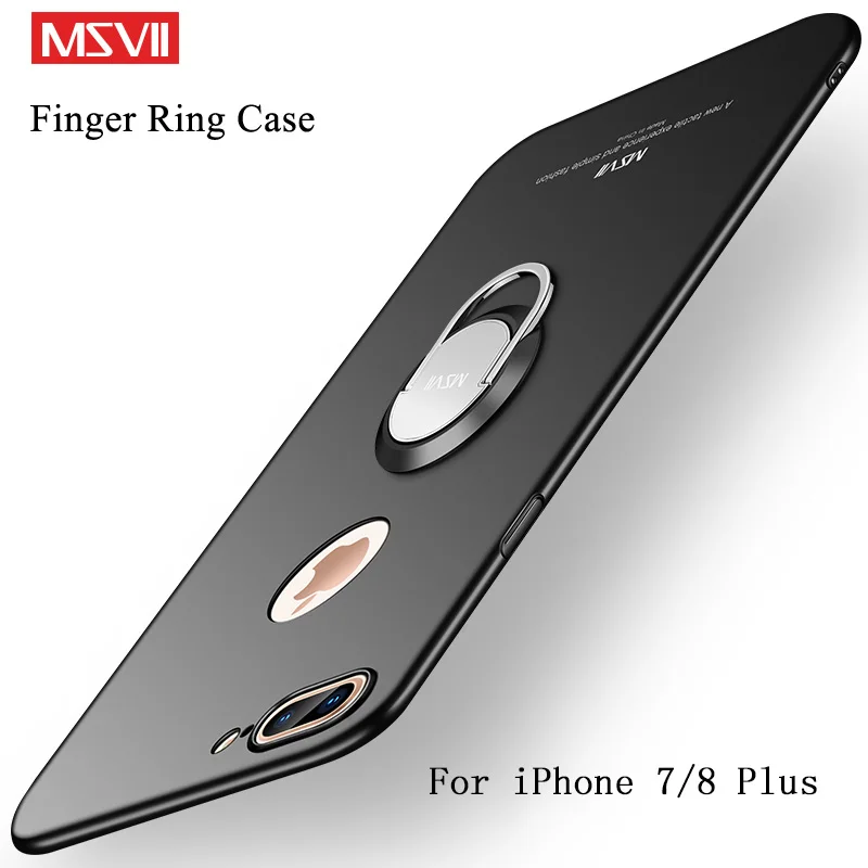 

For iPhone 7 8 Plus Case Cover Simple Ring Metal Car Holder Slim Hard PC Back Cover For Apple iPhone7 8 Cases Msvii Phone Coque