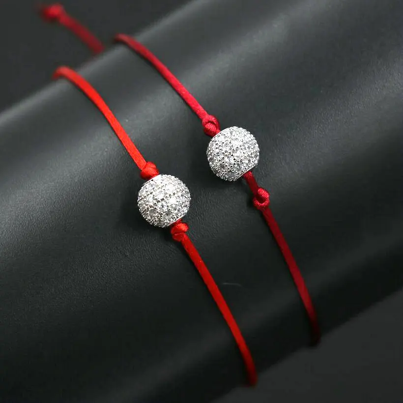 

2pcs/1set Women Silver Color Micro Crystal Zircon Balls Bracelet Red Rope Thread Cords Bracelets Men Couples Jewelry Pulseira