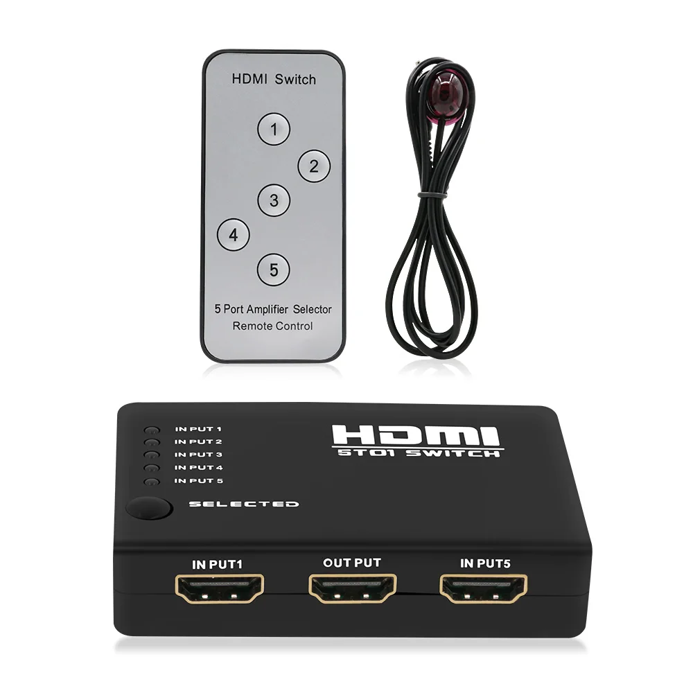 1 set mini 5 Port HDMI HUB Switch Switcher HDMI Splitter 3D 1080P with IR Remote Control for HDTV DVD Xbox PS3 PS4 projector