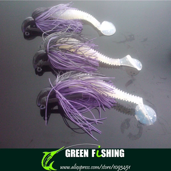 

Free shipping 10pcs 9cm 16g jig head squid jig fishing bait hooks with soft T tail salty shad fishes bait soft buzzbait