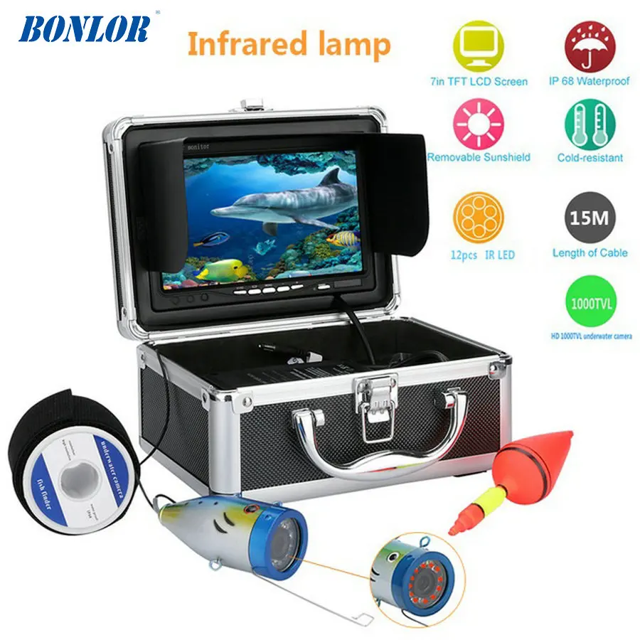 BONLOR Fish Finder Underwater Camera 15M 7'' 1000TVL HD Waterproof
