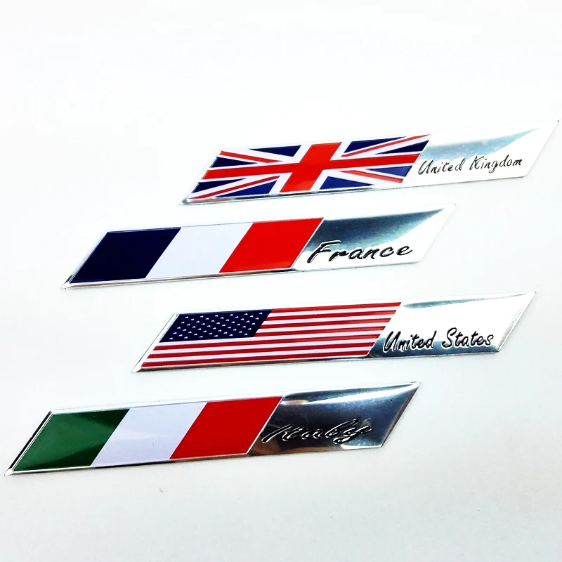 

10PCS France Italy UK USA Germany Flag Long Rhombus Thin Aluminium Label Emblem Chrome Car Sticker for Fiat Alfa Romeo Peugeot