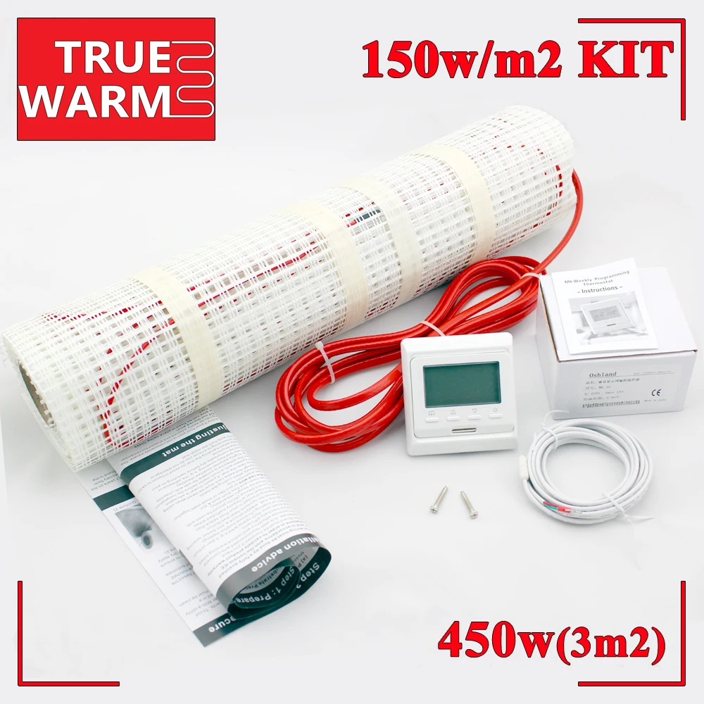 Kit de estera de calor de suelo eléctrico 3M2 con termostato Digital LCD, 220 V 450 W, venta al por mayor T150-3.0