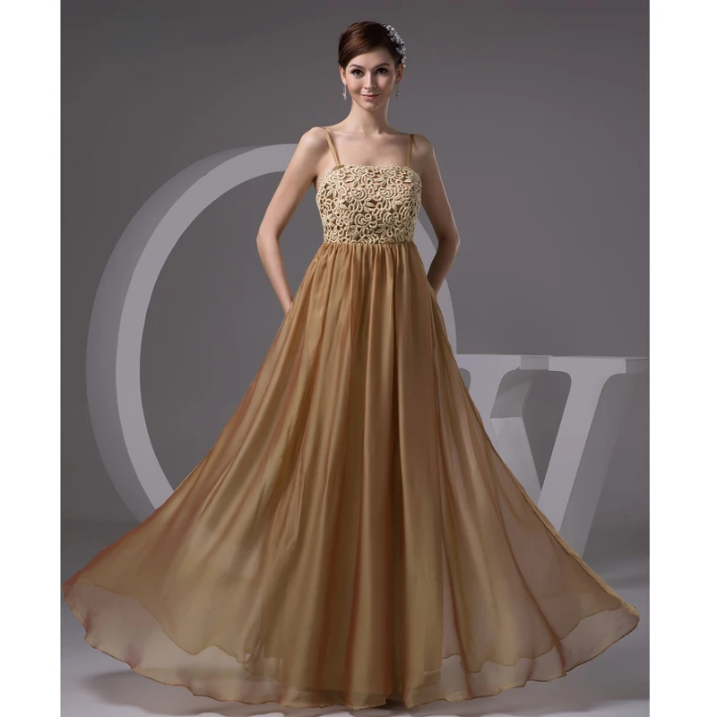 Custom Made Champagne Chiffon Spaghetti Straps Pleat Lace A Line Mother of the Bride Dresses