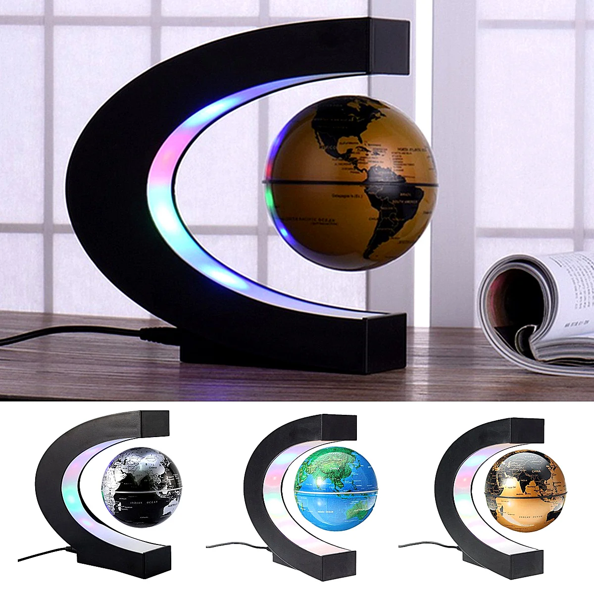 

Anti Gravity Magnetic Levitation Earth Globe Floating Terrestrial Globe World Map with LED Light Home Office Decoration Ornament