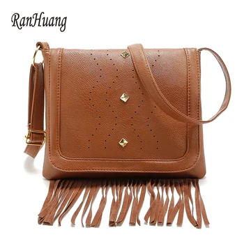 

RanHuang Women Tassel Shoulder Bags Hollow Out Pu Leather Messenger Bags Women's Small Crossbody Bags Vintage bolsa feminina A53