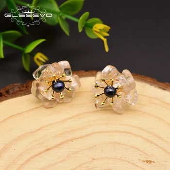 

XlentAg Natural White Crystal Pearl Stud Earrings For Women Birthday Day Gift 925 Sterling Silver Flower Earring Jewelry GE0780E