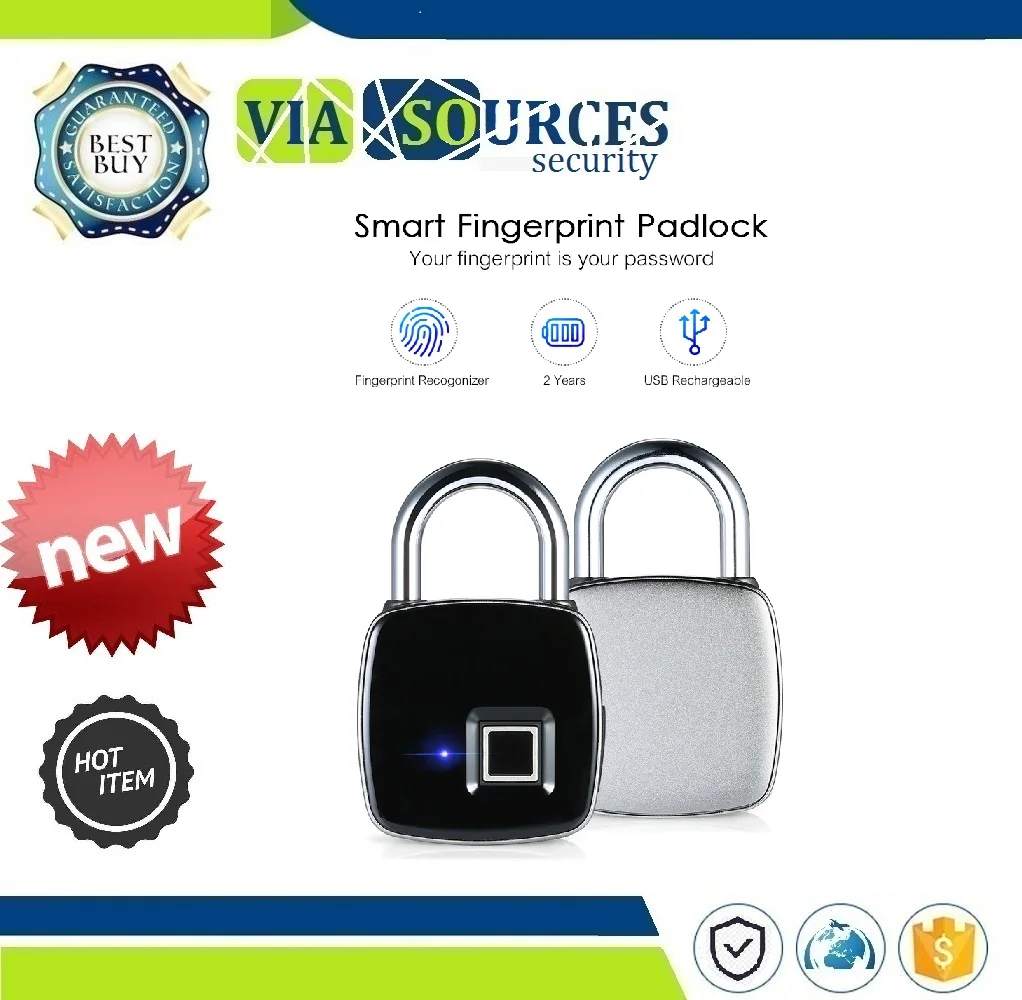 

Smart Keyless Fingerprint Lock USB RechargeableIP65 Waterproof Anti-Theft Security Padlock Luggage Automaiton Home Security