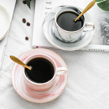 

Europe Marble Coffee Cup Ceramics Cup Saucer Sets Phnom Penh Afternoon Tea Camellia Morning Milk Mugs With Dish Espresso Cups