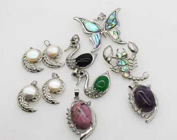 

one pcs Rhodonite amethyst black agate pearl abalone shell pendant FPPJ wholesale beads nature