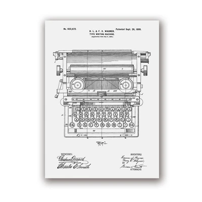 Офисная пишущая машинка, запатентованная Рабочая пишущая машинка, настенная Художественная печать на холсте, плакаты, офисный декор, винтажный рисунок - Цвет: PH3640