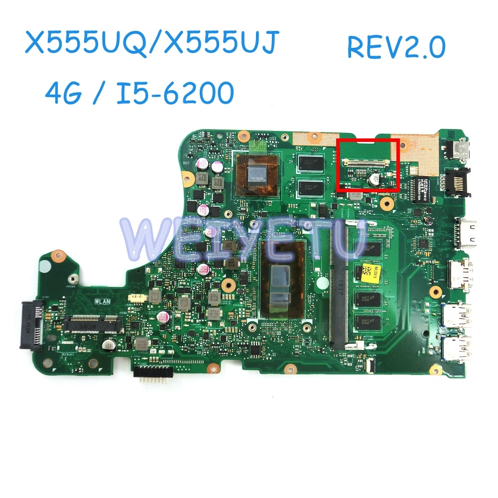 X555UQ 4 г Оперативная память с I5-6200CPU материнской REV2.0 для ASUS X555UQ X555UJ X555U ноутбук материнская плата 90NB0DG0-R00010 тестирование работы