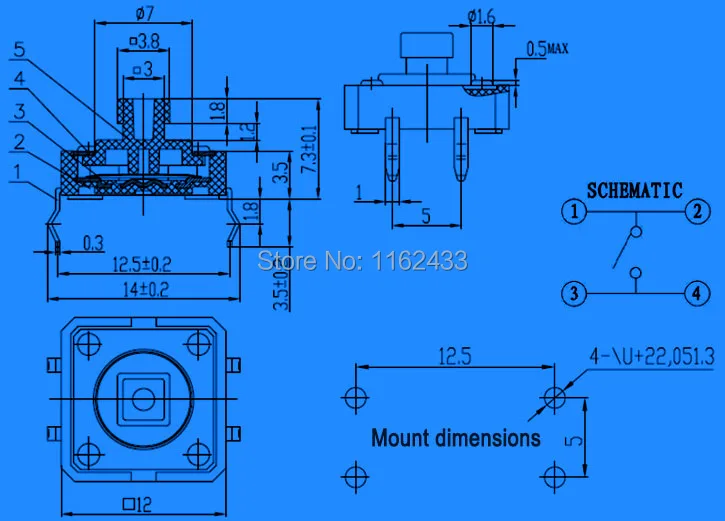 FAS12-S series tact switch insert mount type drawing