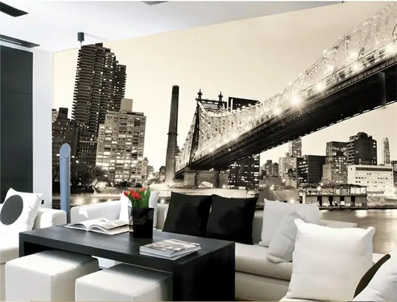 

3d photo wallpaper custom non-woven room mural nostalgic Manhattan bridge landscape setting wall photo black and white wallpaper