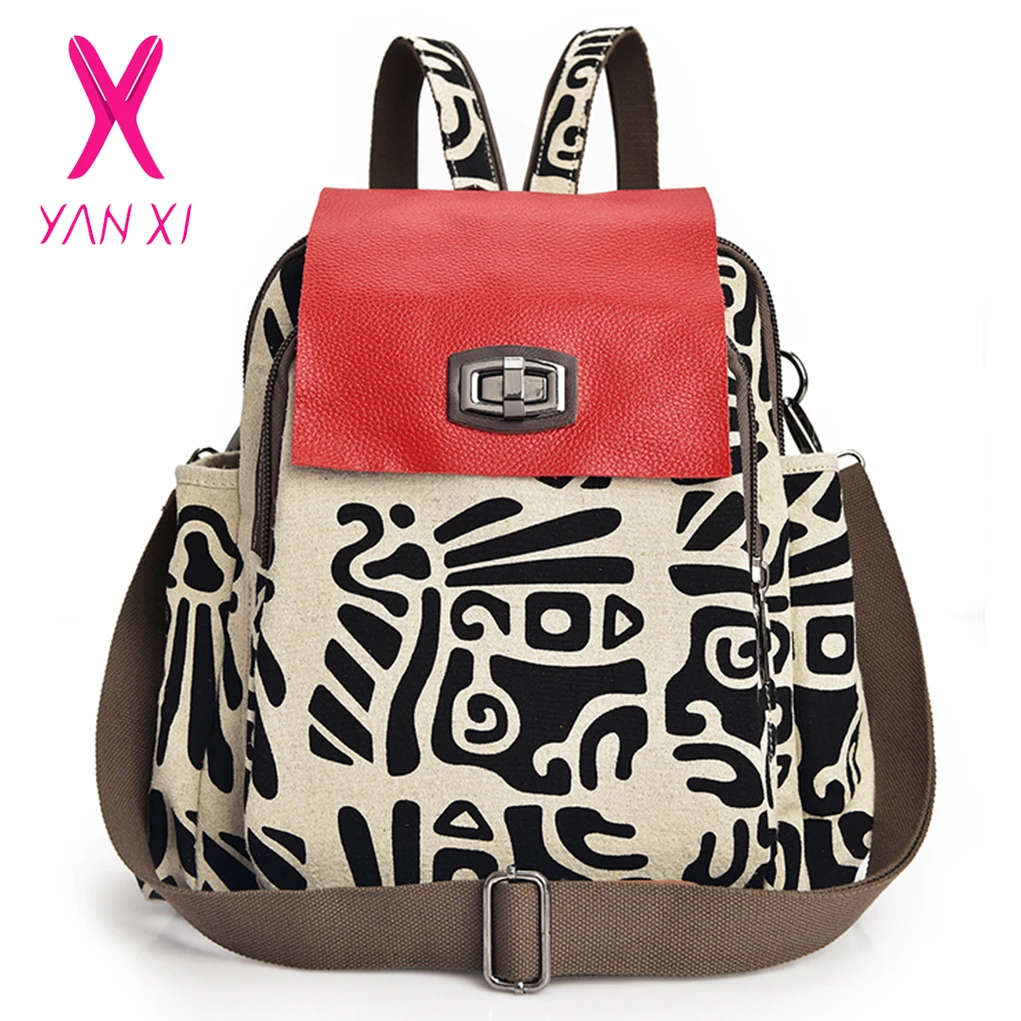 

YANXI Autumn New Style Cartoon Female Fashion Canvas Backpack Outside Travel Shopping School Multifunctional Backpack Bag