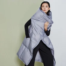 BC029 Новое поступление Модная женская одежда большой стоячий воротник без рукавов Свободный Длинный белый пуховый жилет зима