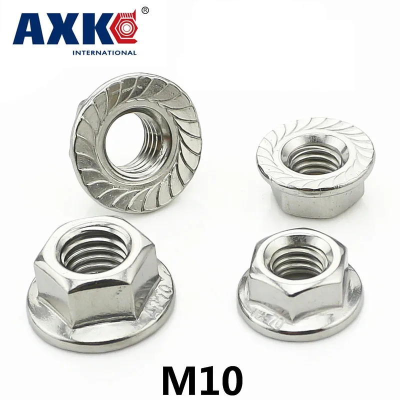 Axk 5pcs 304 Stainless Steel Flanged Hex Nut Flange Nuts M10 Din6923in