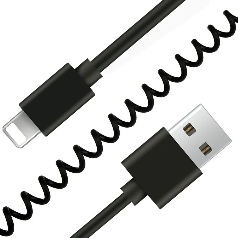 Выдвижной пружинный зарядный usb-кабель для синхронизации данных для IPhone гибкий эластичный растягивающийся usb-кабель для зарядного устройства для IPhone Xr 8 7