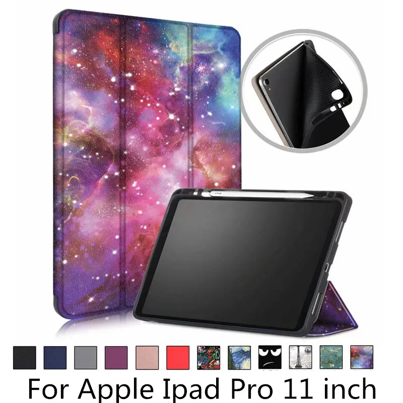 

For iPad Pro 11 inch 2018 Ultra thin high quality PU Leather smart case,For iPad pro 11" tpu back cover with Pen slot holder