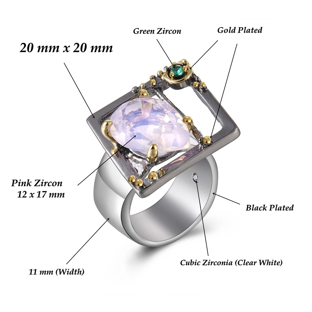 Большое кольцо квадратной формы с большим розовым цирконием Гипербола необычный дизайн модные ювелирные изделия женские ювелирные изделия