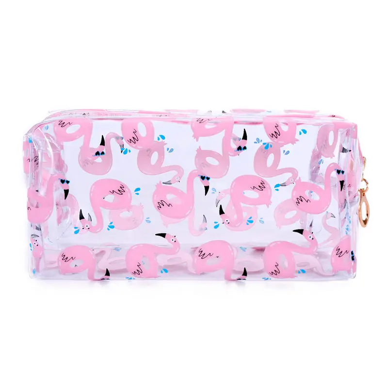 

PACGOTH Summer New Fresh Fashion PVC Cosmetic Cases Transparent Pink Cartoon Flamingo Pattern Day Clutches Evening Bags 1 Piece