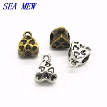 

100PCS 11*9*7mm Heart Bail Beads Connector Antique Bronze/Silver color Vintage Metal Zinc Alloy End Beads DIY Jewelry Findings