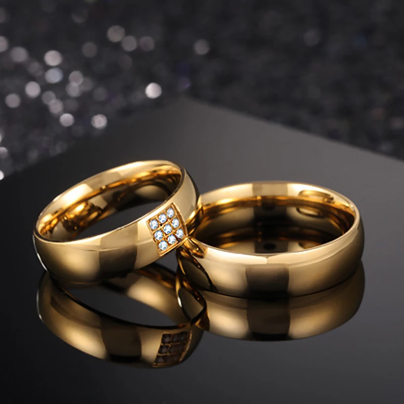 CZ камни свадебные кольца для мужчин и женщин простой золотистый кольцо Alliance обещание на помолвку браслет из нержавеющей стали ювелирные изделия подарок