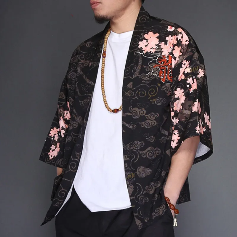 Zogaa Dragon Kimono Jacket Men Japanese Streetwear Kimono Cardigan Jacket Men Black Windbreaker Men Jacket Coat 2019 Summer