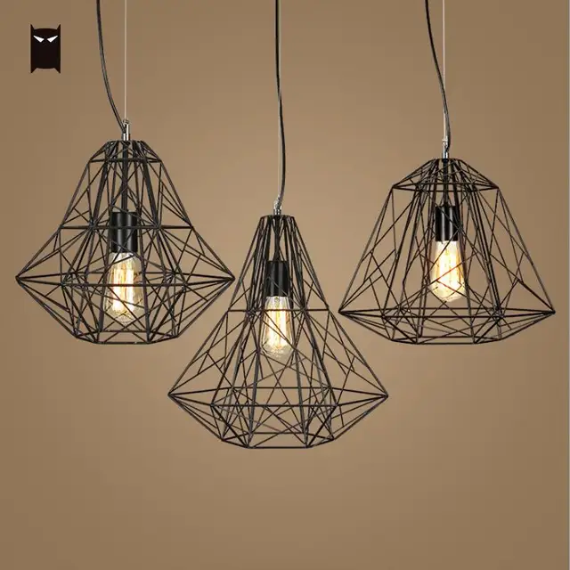 Vintage Cage Pendant Light Fixture Black White Iron Lighting Nordic Vintage Cage Pendant Light Fixture Black White Iron Lighting Nordic Minimalist Hang Ceiling Lamp Re