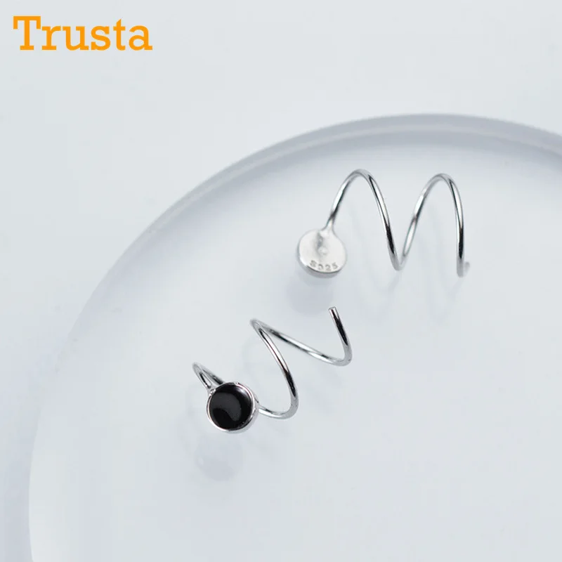 

Trusta 100% 925 Real Sterling Silver Women's Black Round Ear Bones Ear Buckle Ring Tightly Packed Mini Double Ring Earring DS992