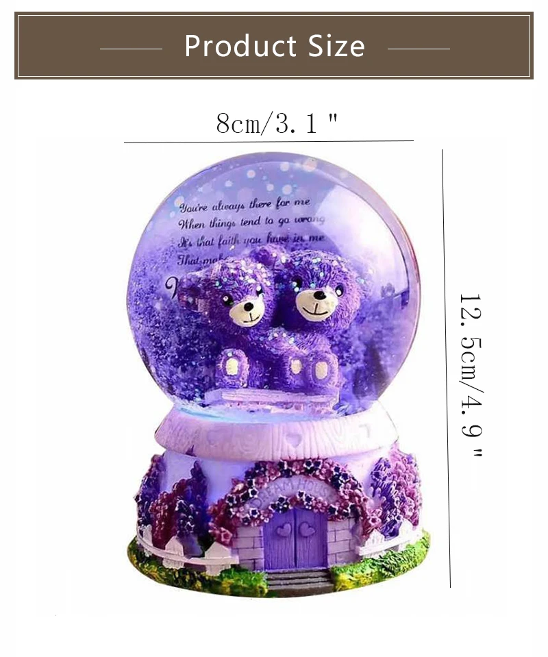 Мультфильм Фиолетовый Лаванда пара медведь светящийся хрустальный шар музыкальная шкатулка украшения креативный стеклянный шар музыка декоративная коробочка подарки