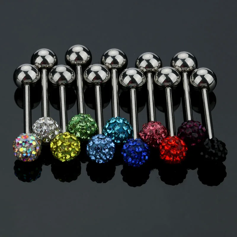 Fashion Tongue Ring Barbell Tongue Piercing Bar Disco Ball Czech Crystal Mix Colors Stainless Steel Anti-allergic Body Jewelry4