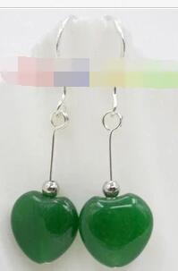 

hj 00602 AAA natural 10mm heart-shape green jade beads Earrings 925 silver hook