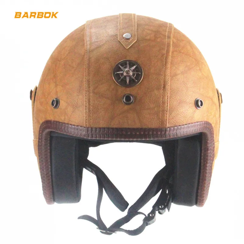 

PU Leather Wrapped Motorcycle Helmet Removable Inner Lining Safety Caps 56-64cm Head High-Density Outdoor Sports Scooter Hats