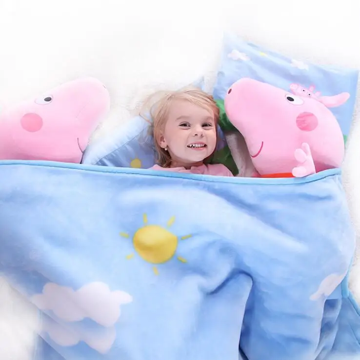 

Genuine Peppa Pig 140*110cm peppa's sweet Cotton pillow + blanket suit 1set mud series 81cm peppa plush toy Children toy gift