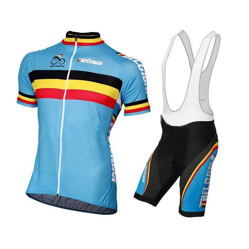 

Lowest price pro Belgium cycling jersey maillot short sleeve sport racing apparel polyester lycra ventilate material 9D gel pad