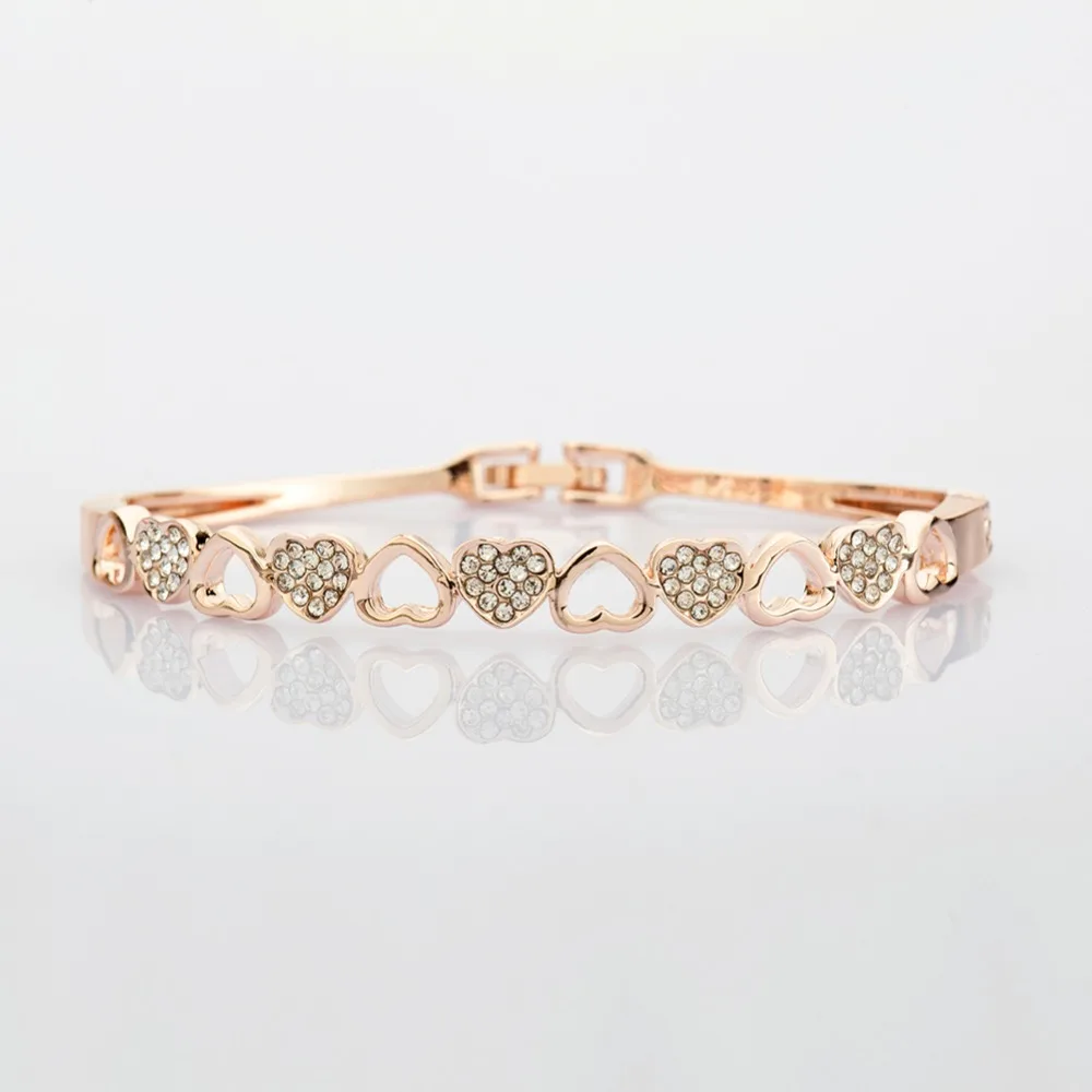 

New Arrival Fashion Women Jewelry Gold Color Austrian Crystal Charm Bangle Brazaletes Pulseras Mujer Love Heart Bracelet