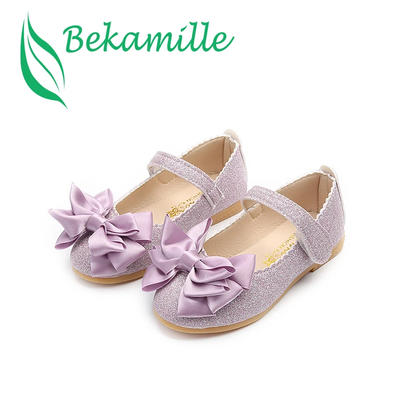 

Children girls leather shoes Autumn cute Bow Sequins princess shoes Kids leisure flat single shoes