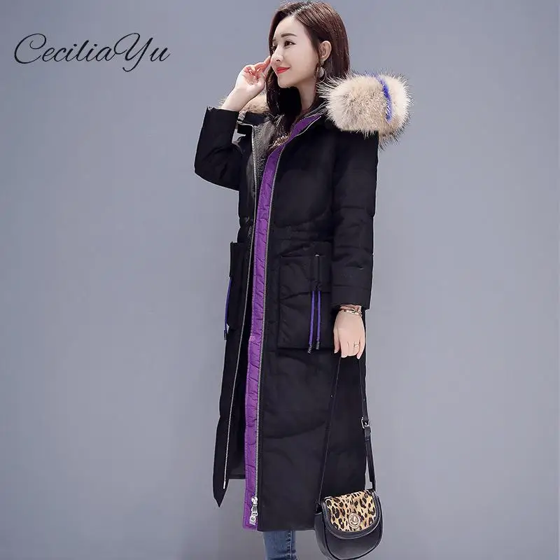 Le Noir Couleur Renard Bas Dames Manteau Version Ceciliay Longue Femmes Genou De Coréenne Vers Section La 2018 Nouvelle Col Fourrure Grand Minceur Hiver bleu Slim qOOx7gU