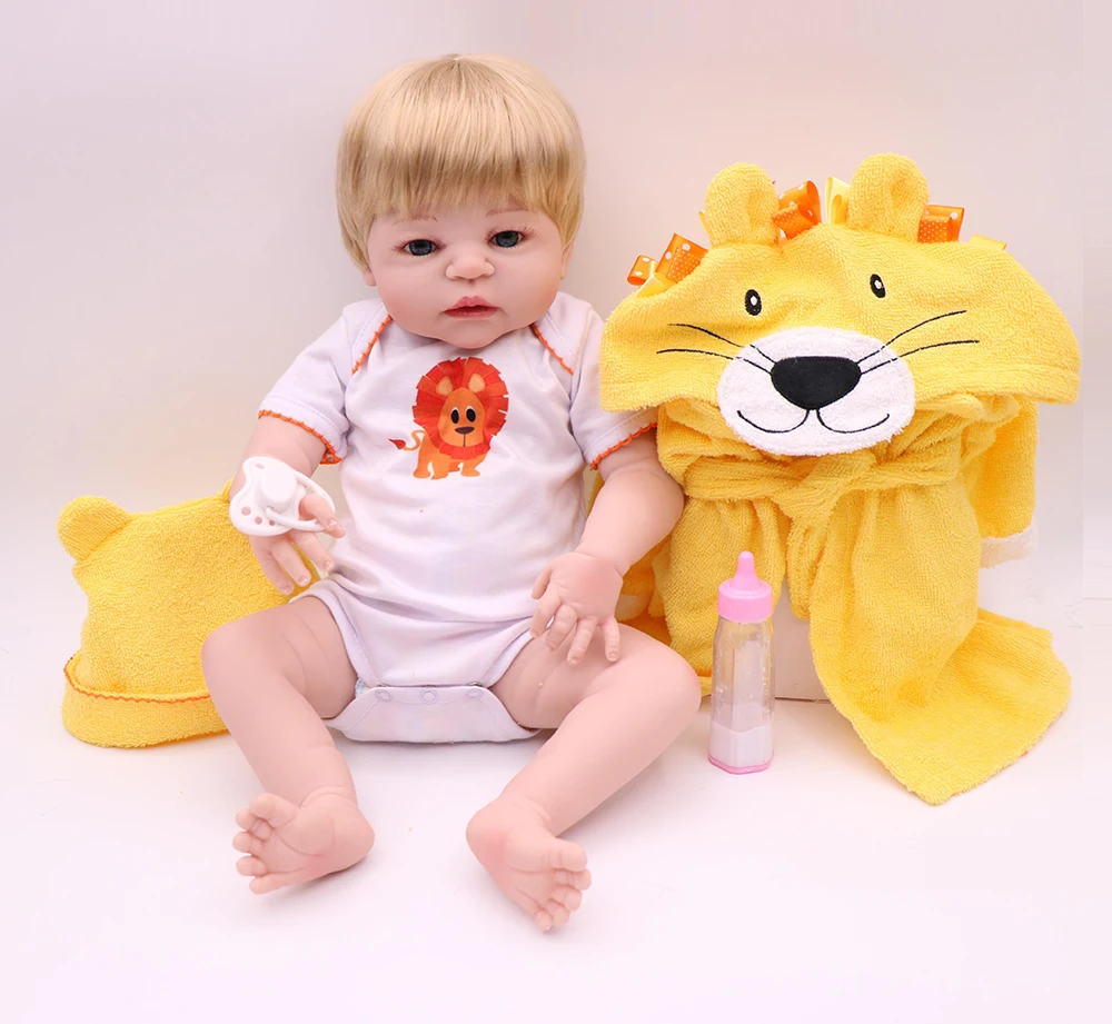 

Handmade Washable Lifelike Body Silicone Reborn Baby Boy Doll Toy for Girl Boy House Play Doll Toy with Cute Yellow Tiger Romper